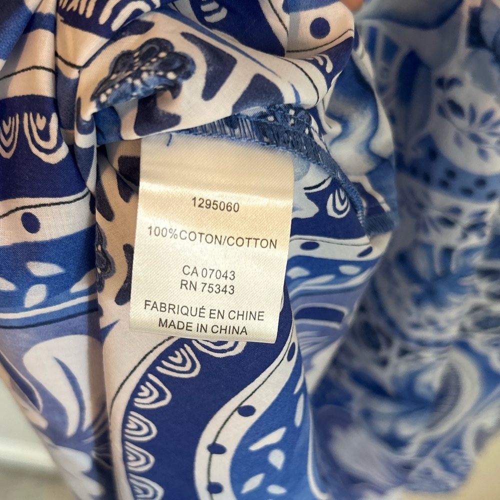 Caroline Constas Maxi Dress Blue Tile Print Size Small 100% Cotton Designer NWT - Picture 9 of 13